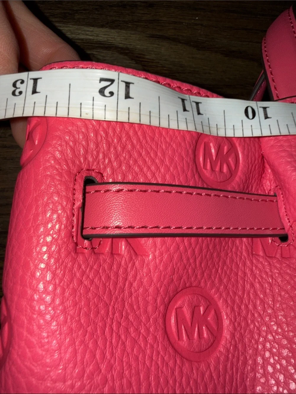 Michael Kors Hot Pink MK Embossed Leather Satchel with Strap